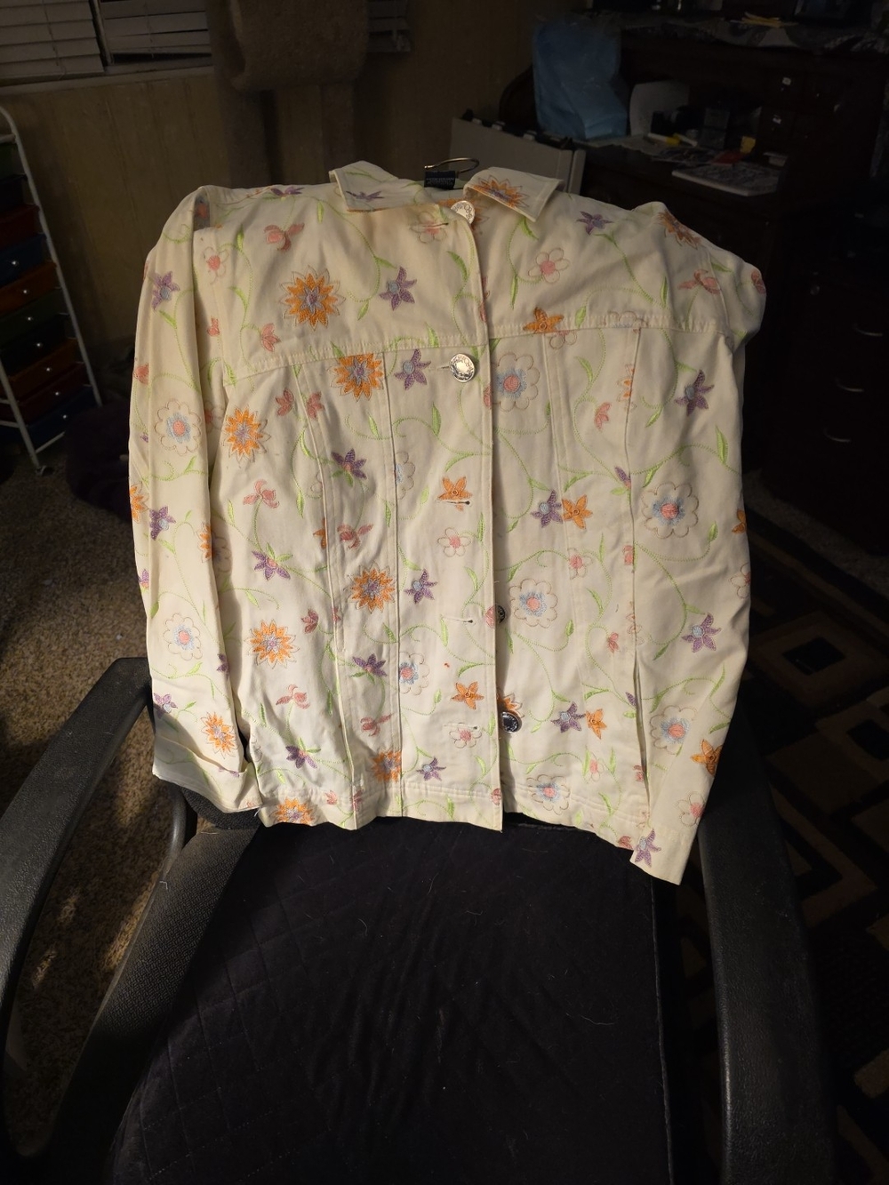 Denim&Co White Floral Button-Up Jacket